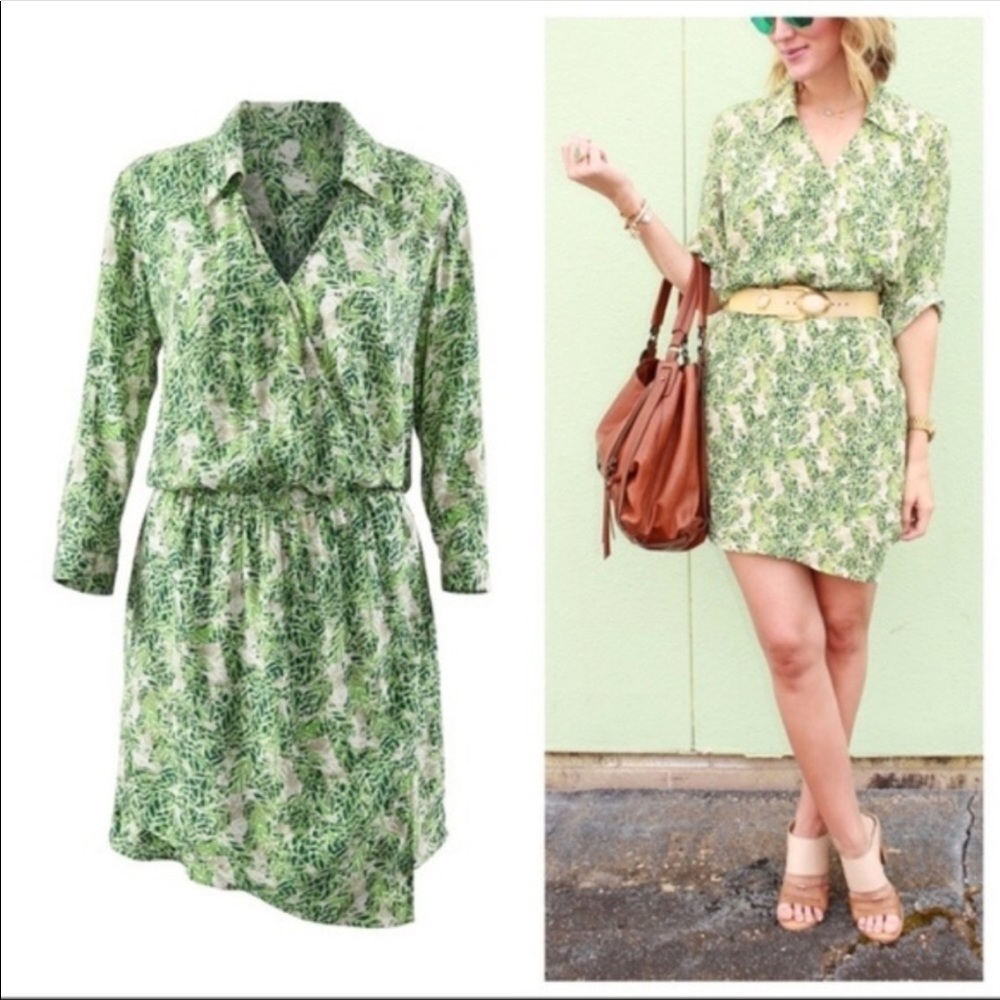 NWOT CAbi Leaf Print Faux Wrap Dress